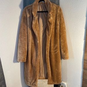 Women's Fuzzy Fleece Lapel Open Front Long Coat